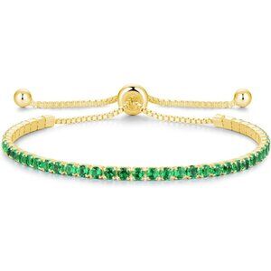 Gold-May-Emerald Sterling Silver Birthstone 2.5mm Tennis Bolo Bracelet